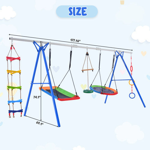 5-in-1 Outdoor Toddler Swing Set | Climber, Monkey Bars & Saucer for Backyard Fun