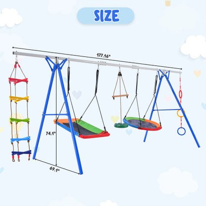 5-in-1 Outdoor Toddler Swing Set | Climber, Monkey Bars & Saucer for Backyard Fun