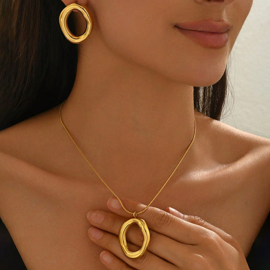18K Gold Organic Round Jewelry Set | Evening Luxury Gift