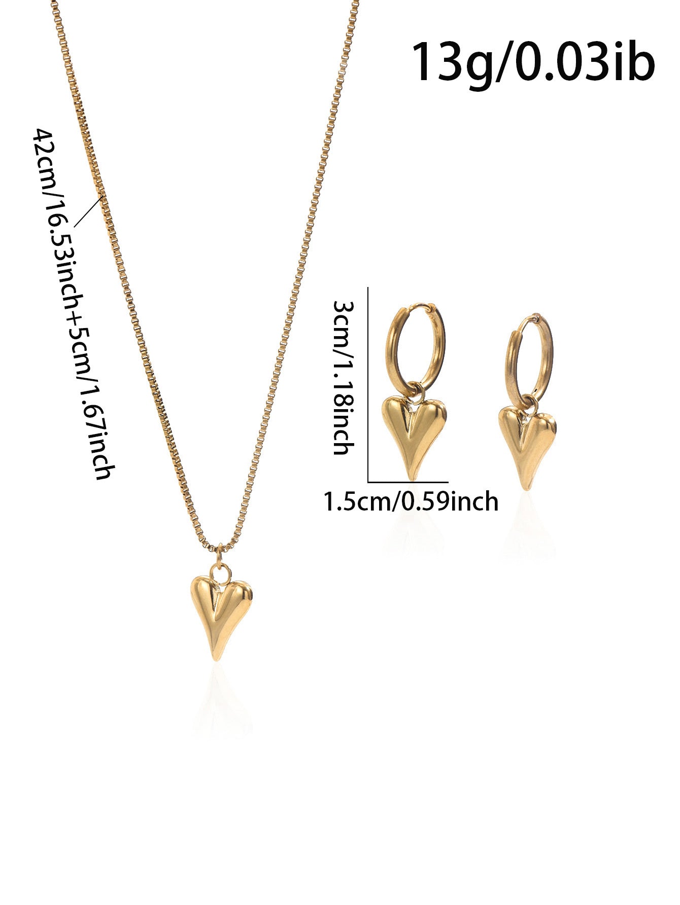 18K Gold Heart Jewelry Set | Daily Luxury Gift Women