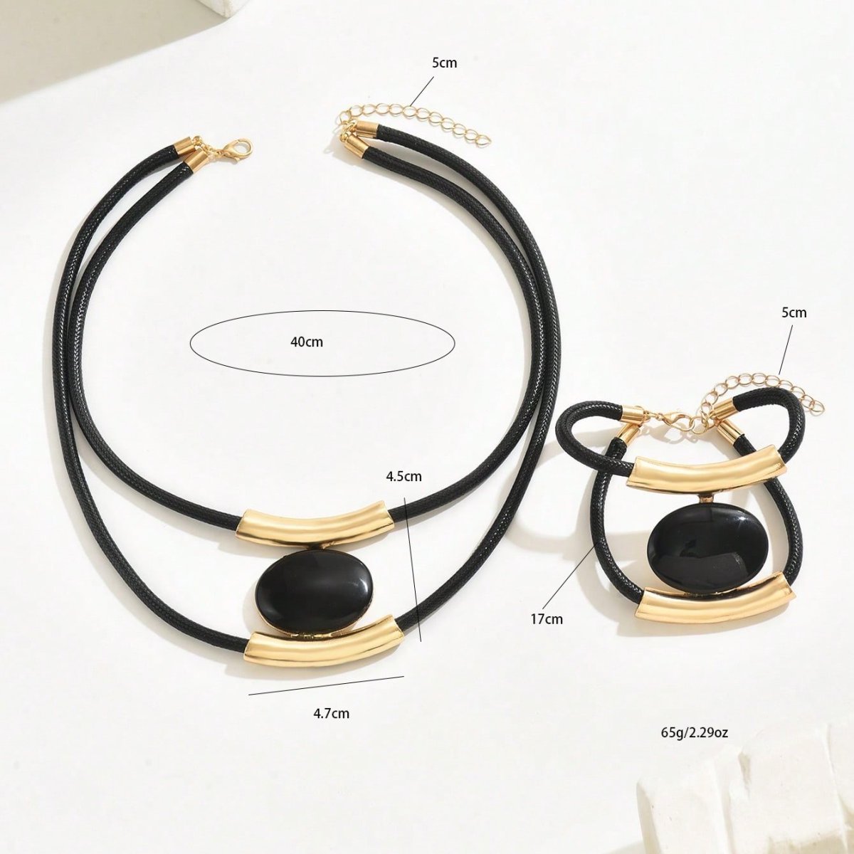 14K Gold Plated Black & Gold Statement Jewelry Set