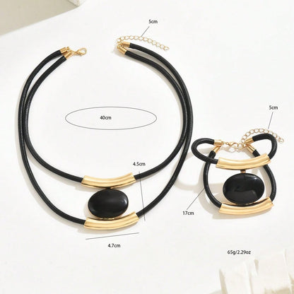 14K Gold Plated Black & Gold Statement Jewelry Set