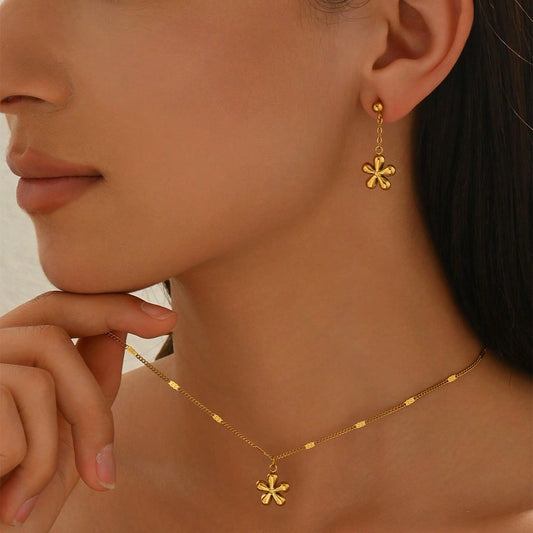 18K Lxalry Gold Floral Necklace & Earrings | Luxury Gift Set