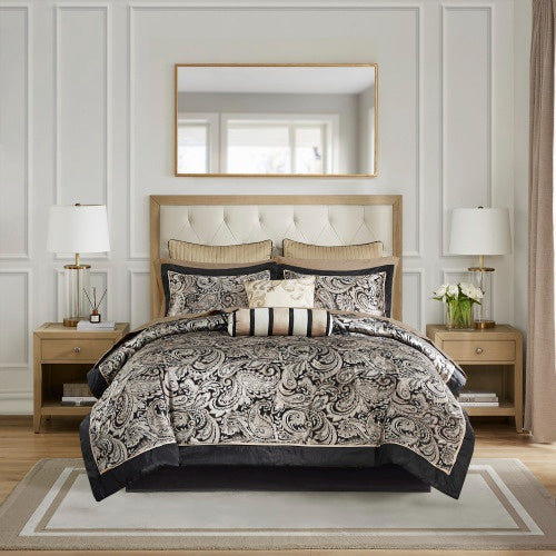 12 Piece Comforter Set With Cotton Bed Sheets | Black Queen