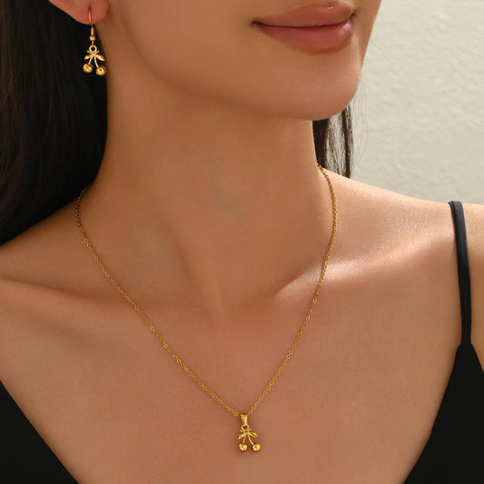 Lxalry 18K Gold Cherry Jewelry Set Fade-Resistant