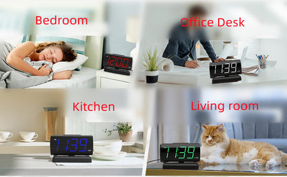 Rotating Digital Alarm Clock LED Display 2 Brightness Levels