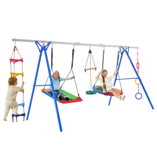 5-in-1 Outdoor Toddler Swing Set | Climber, Monkey Bars & Saucer for Backyard Fun