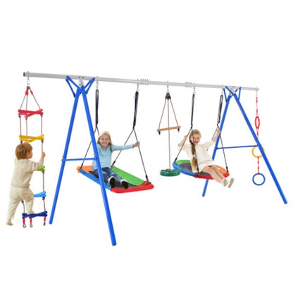 5-in-1 Outdoor Toddler Swing Set | Climber, Monkey Bars & Saucer for Backyard Fun