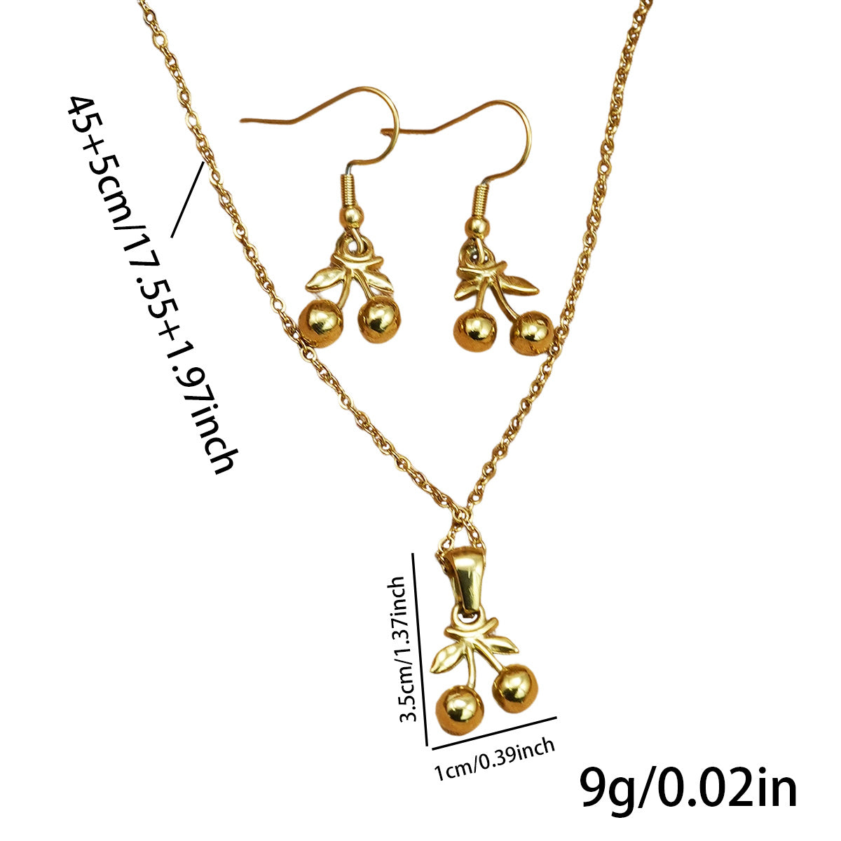 Lxalry 18K Gold Cherry Jewelry Set Fade-Resistant