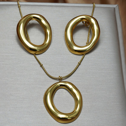 18K Gold Organic Round Jewelry Set | Evening Luxury Gift