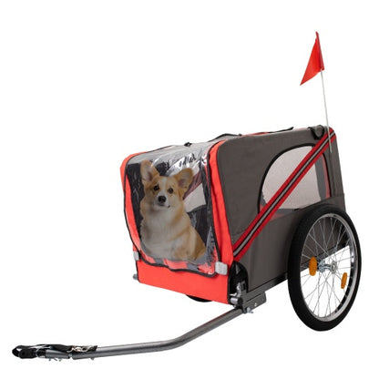Outdoor Heavy Duty Foldable Pet Stroller Dog Carriers Bicycle | Grey+Red