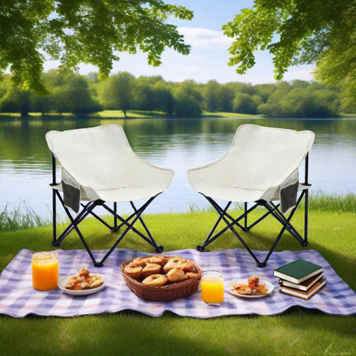 2 PCS Outdoor Camping Chairs Folding Portable, Carry Bag ,Beige