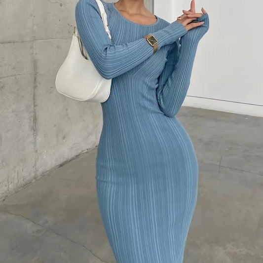 Slimming Sheath Long Sleeve Knitted Dress