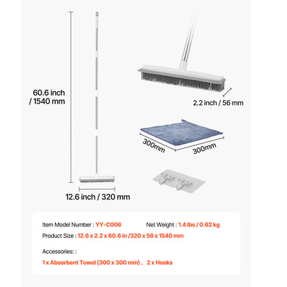 Pet Hair Removal Broom 58.46 In Adjustable Long Handle Pet Hair Rubber Broom