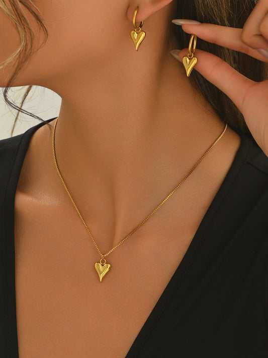 18K Gold Heart Jewelry Set | Daily Luxury Gift Women