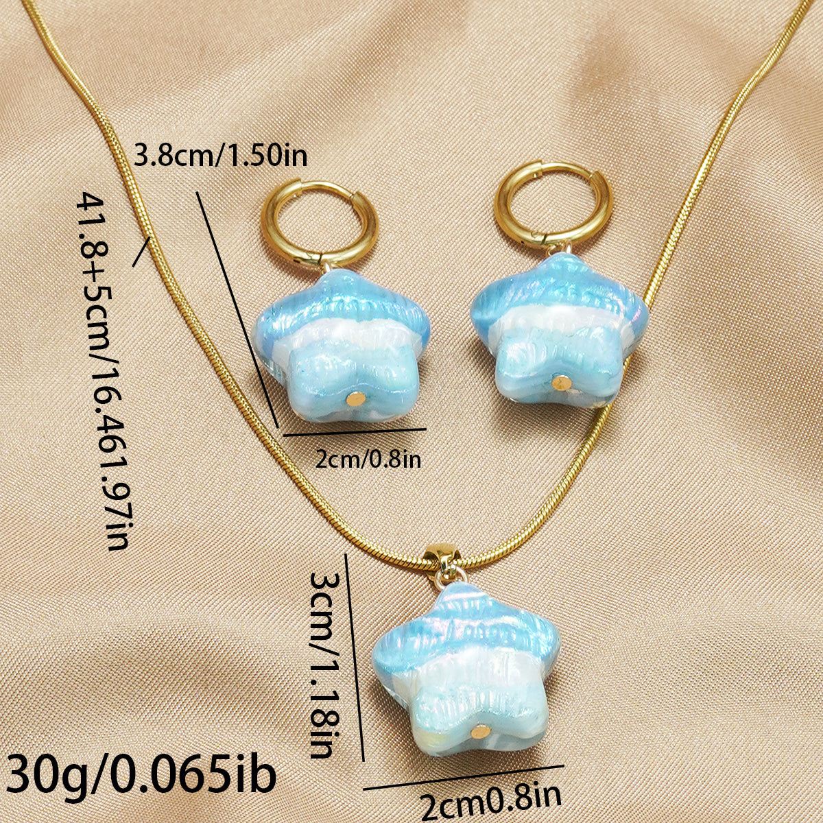 Lxalry 316L Steel Gold-Plated Blue Gradient Star