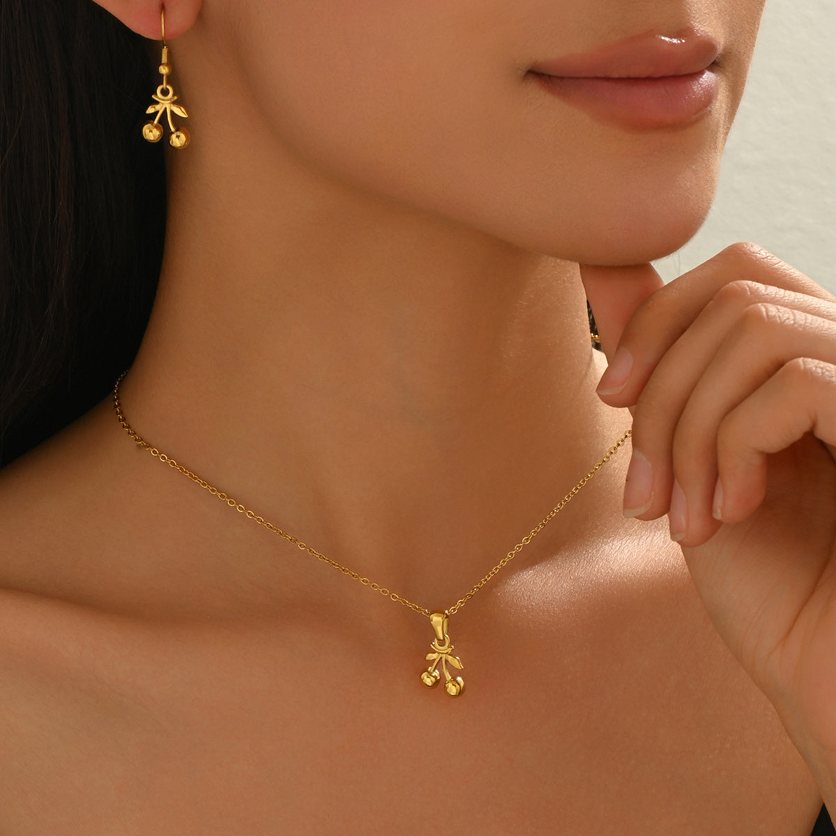 Lxalry 18K Gold Cherry Jewelry Set Fade-Resistant