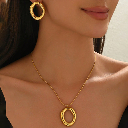 18K Gold Organic Round Jewelry Set | Evening Luxury Gift