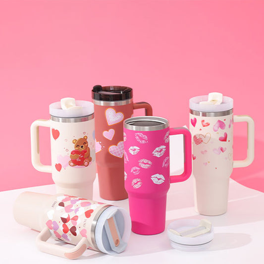 40 Oz Insulated Tumbler with Handle & Straw | Spill-Proof Stainless Steel