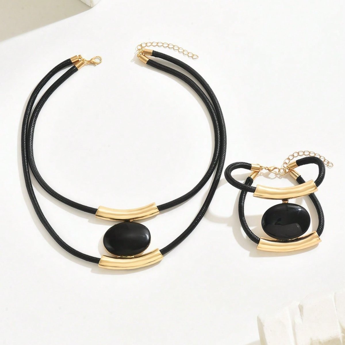 14K Gold Plated Black & Gold Statement Jewelry Set