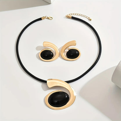 3-Piece Black Geometric Jewelry Set with Necklace & Earrings