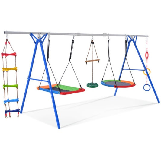 5-in-1 Outdoor Toddler Swing Set | Climber, Monkey Bars & Saucer for Backyard Fun