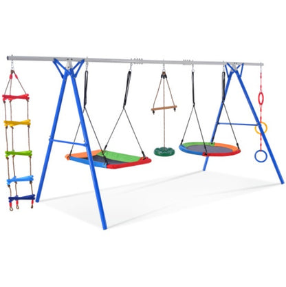 5-in-1 Outdoor Toddler Swing Set | Climber, Monkey Bars & Saucer for Backyard Fun
