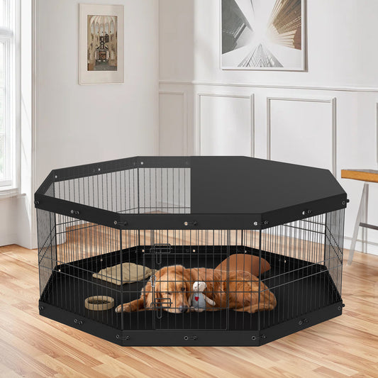 Foldable 8-Panel Dog Playpen with Top Cover