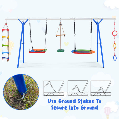 5-in-1 Outdoor Toddler Swing Set | Climber, Monkey Bars & Saucer for Backyard Fun