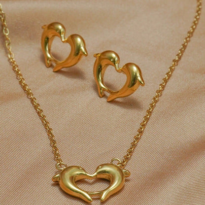 Gold Dolphin Heart Jewelry Set | Couple Gift Luxury