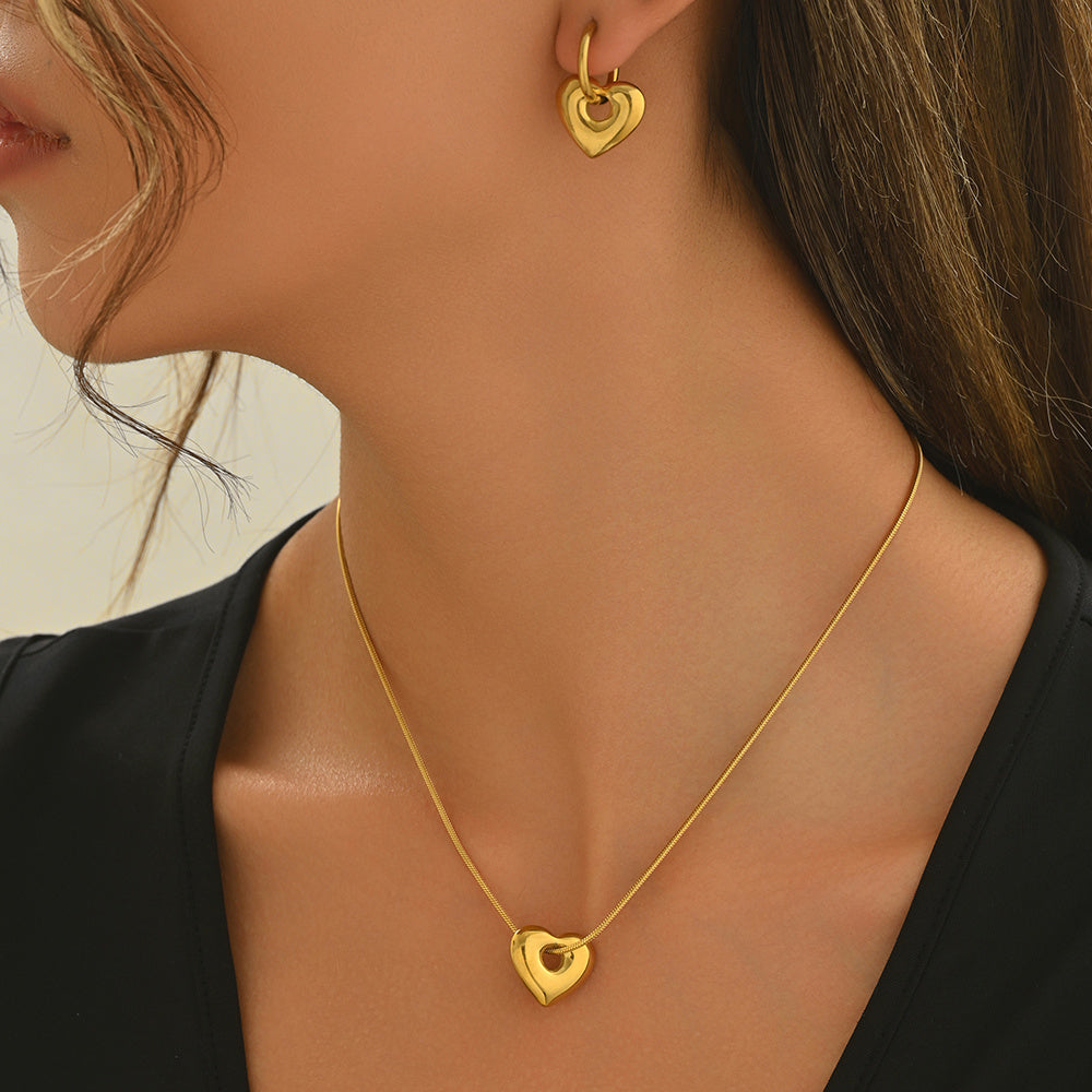 18K Hollow Heart Jewelry Set | Handmade Gift Women