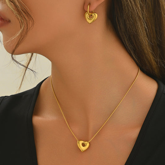 18K Hollow Heart Jewelry Set | Handmade Gift Women