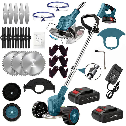 3-in-1 Cordless Weed Trimmer & Brush Cutter | 21V Electric with Wheels