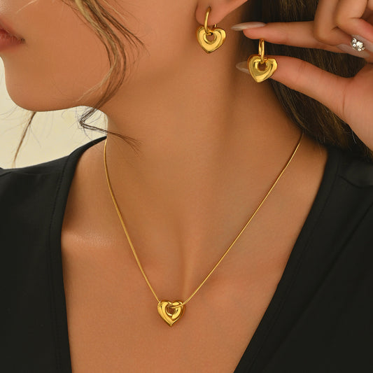 18K Hollow Heart Jewelry Set | Handmade Gift Women