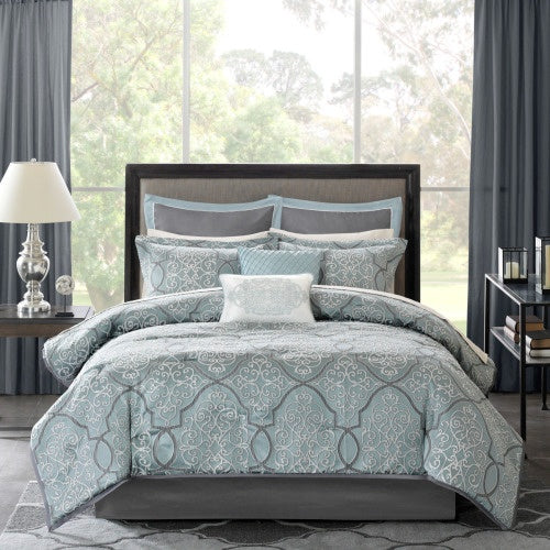 12 Piece Comforter Set With Cotton Bed Sheets | Blue Queen